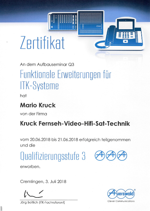 Zertifikat von Auerswald Aufbauseminar